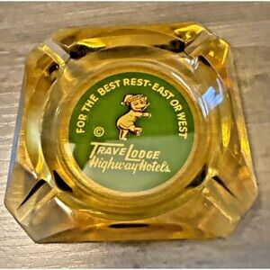 Vintage Travel Lodge Highway Hotels Amber Glass Ashtray Square